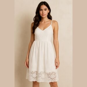Libby Edelman White Floral Lace Overlay Dress Large